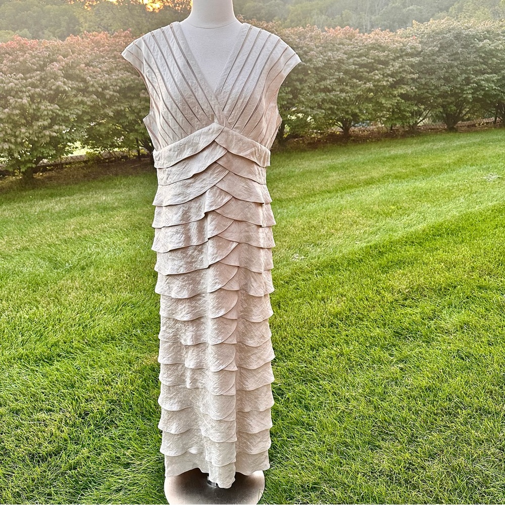 David’s Bridal Tiered Champagne Gold Shimmer Gown - Picture 2 of 15